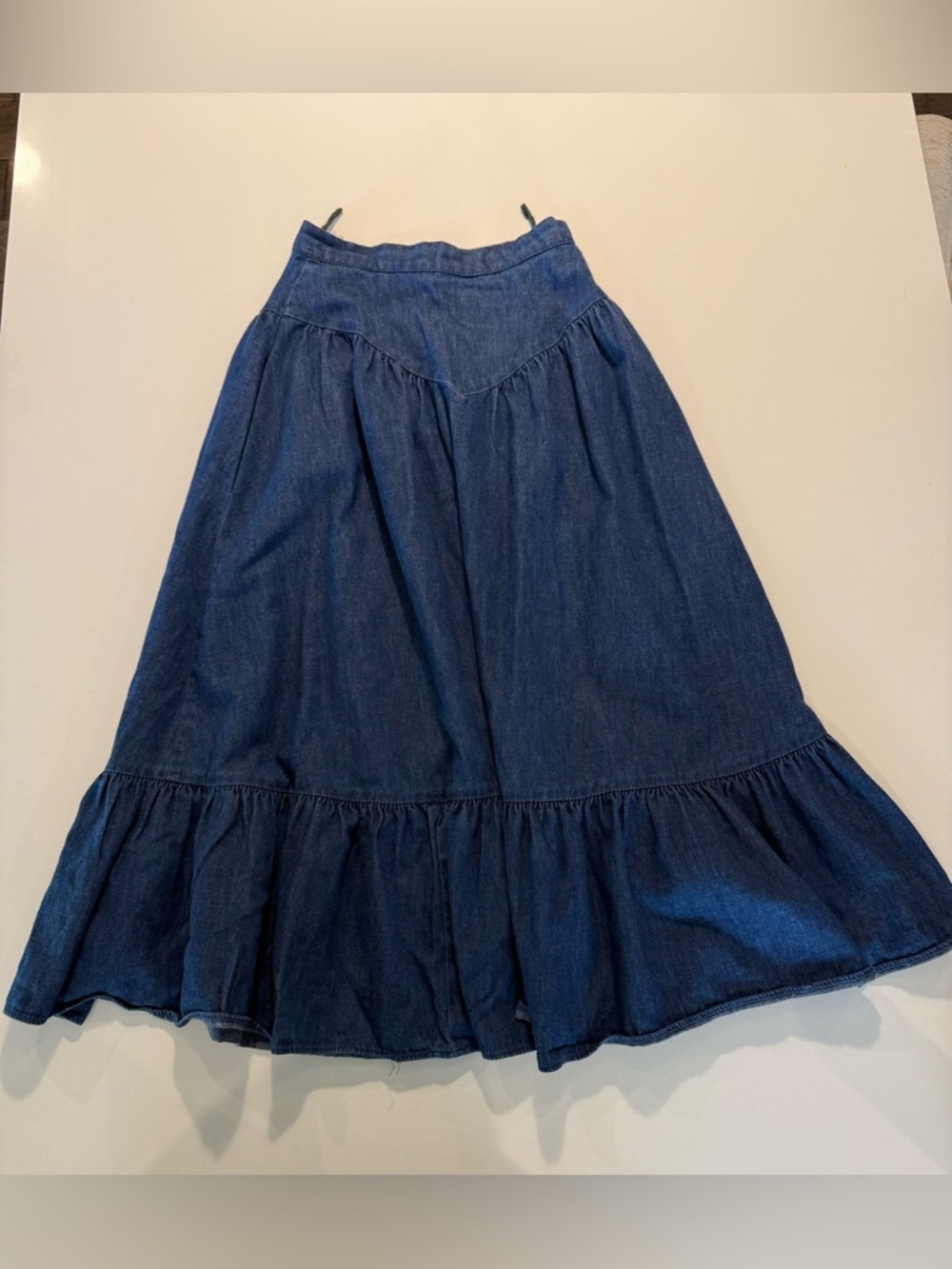 Vtg Gunne Sax Prairie Denim Skirt Cottagecore Western Yoke Tiered Midi Size XXS - Picture 3 of 11